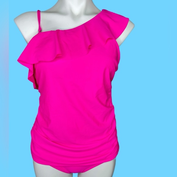 Women’s Pink Ruffle Asymmetrical Two-piece Swimsuit Size Medium - Picture 1 of 8